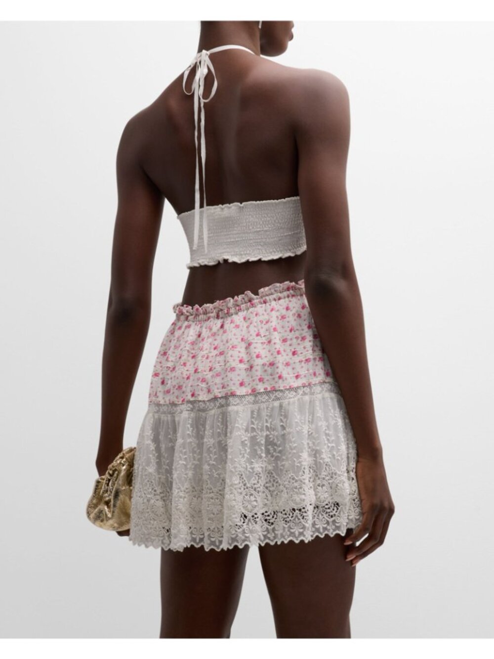 NWT LoveShackFancy Kesia Mini Dress XS Poppy Pink Floral Lace Cotton Halter - Picture 3 of 11